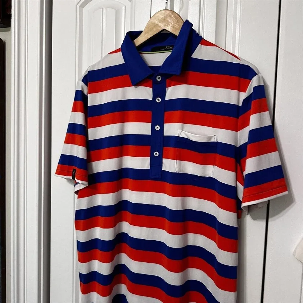 Ralph Lauren RLX Polo Large Striped Blue Orange Golf Casual